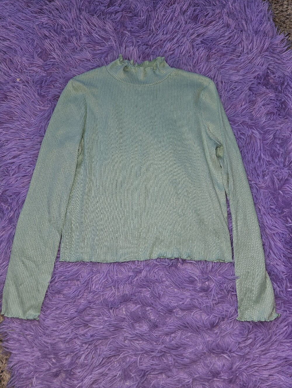 Colorful Planet Long Sleeve Ribbed Mock Neck Top - Green | Girls 14/16